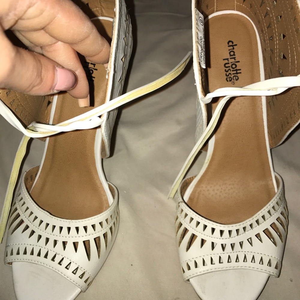 White cut out heels